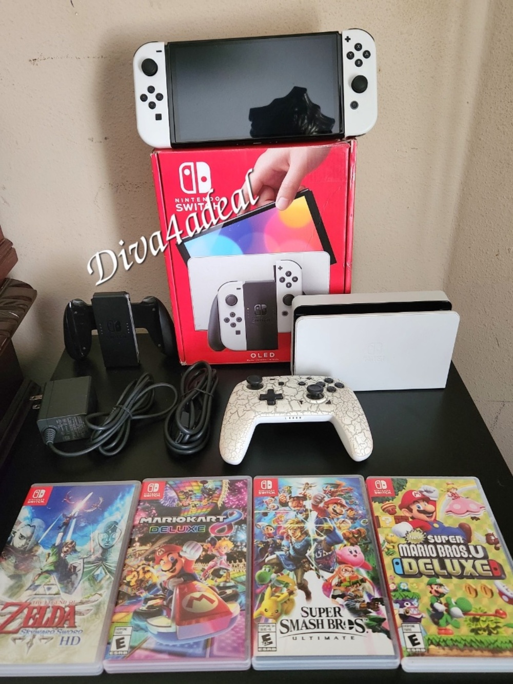 LQQK! Nintendo Switch OLED W/Joy-Con White Console 64GB W/13 Games